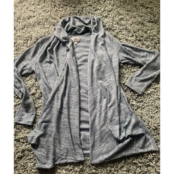 UGG Cardigan Open Draped Slub Knit heather blue Sweatshirt Top sz S - Picture 2 of 8